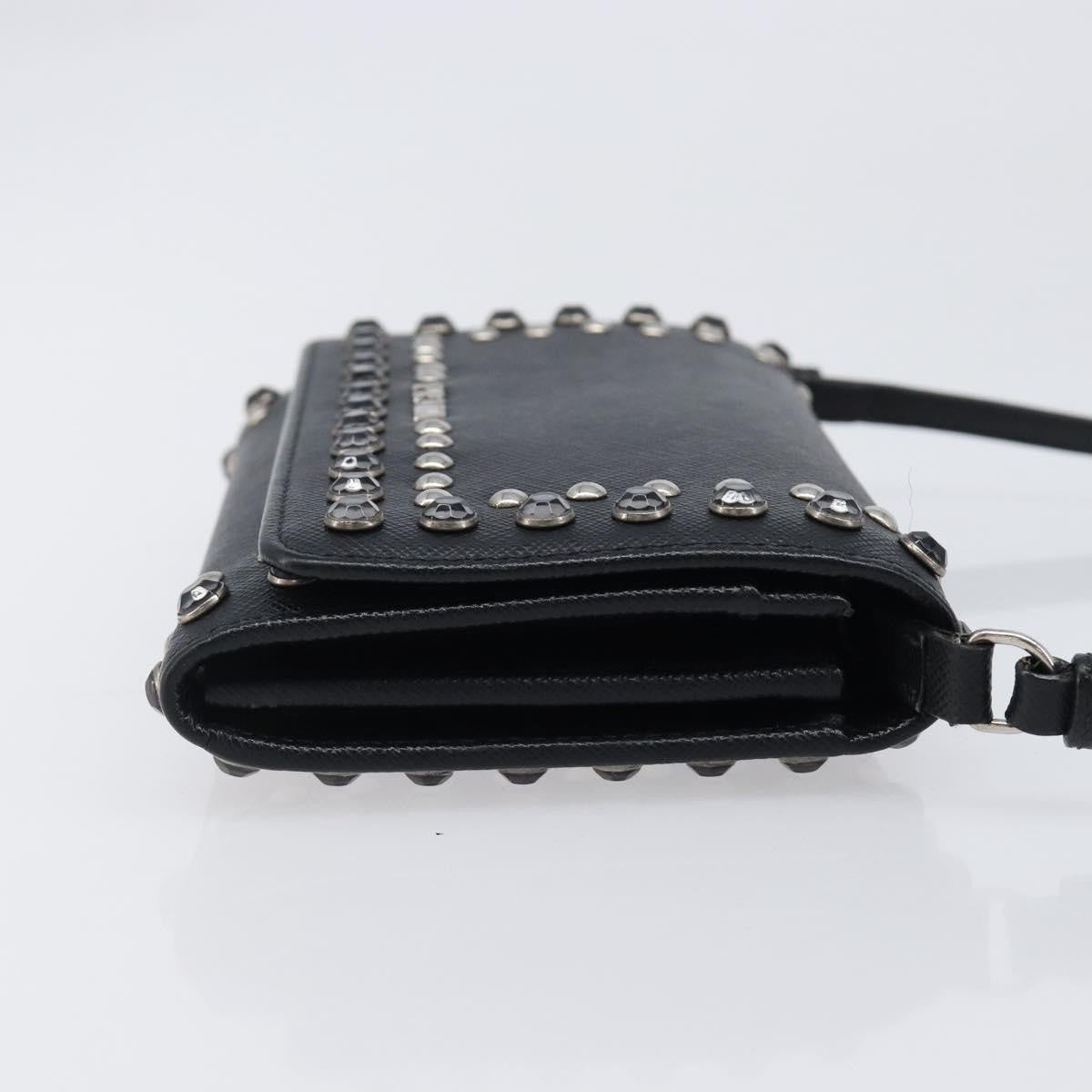 Prada Flap Studded Saffiano Leather, Black, Leather, Crossbody Bag