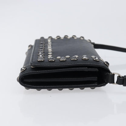 Prada Flap Studded Saffiano Leather, Black, Leather, Crossbody Bag