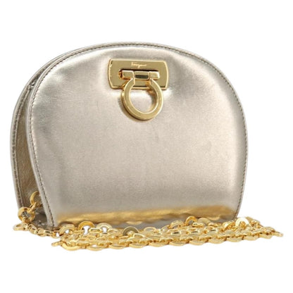 Salvatore Ferragamo Gancini Chain Leather, Gold, Leather, Shoulder Bag