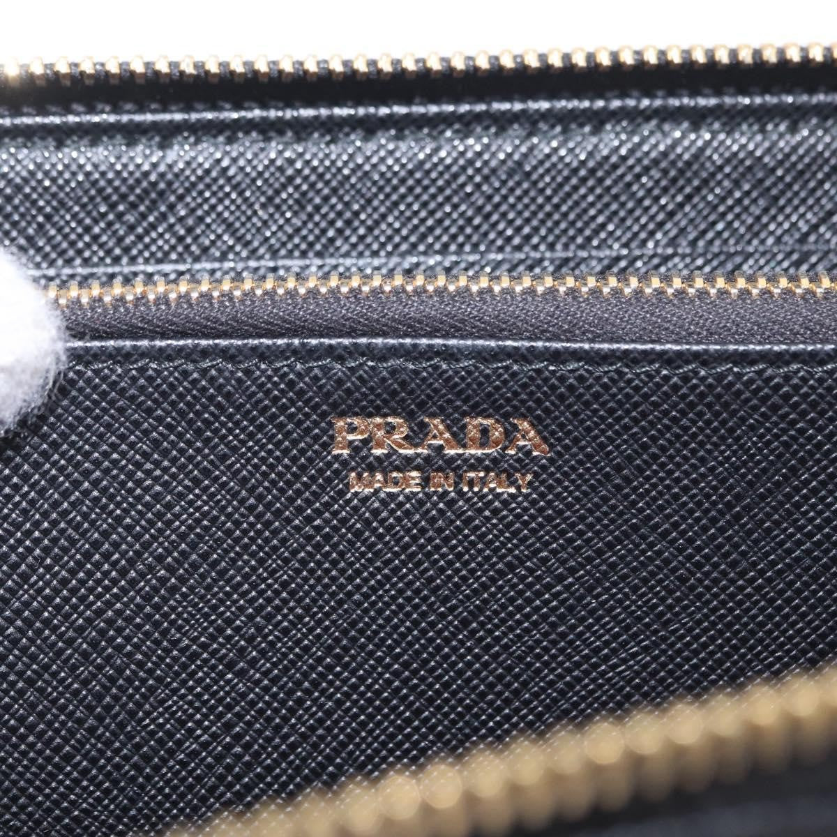 Prada Zip Around Tab Saffiano Leather, Black, Leather, Wallet