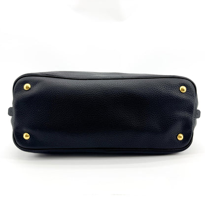 Prada Side Zip Convertible Vitello Daino, Black, Leather, Tote Bag