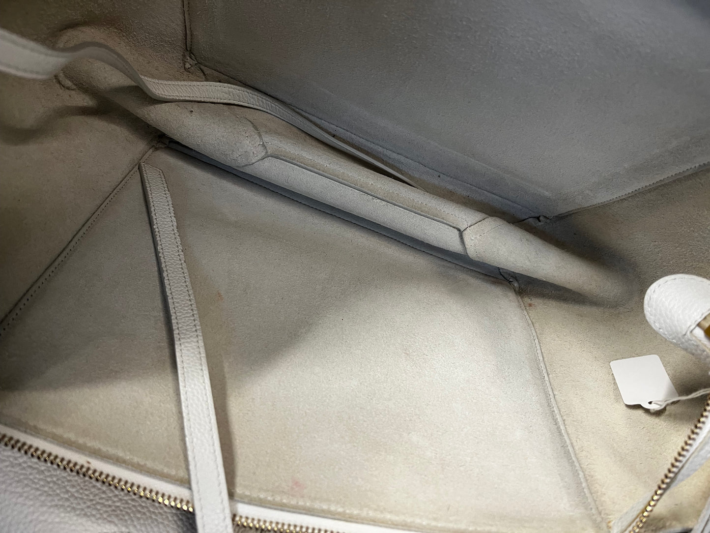 Celine Tri-Fold Shoulder Bag Grained Calfskin, WHITE, LEATHER, Shoulder bag