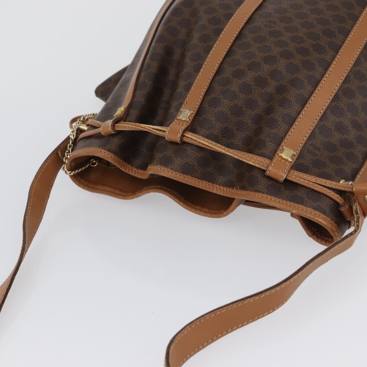 Celine Vintage Shoulder Bag Macadam Canvas & Leather, Brown, Canvas, Shoulder Bag