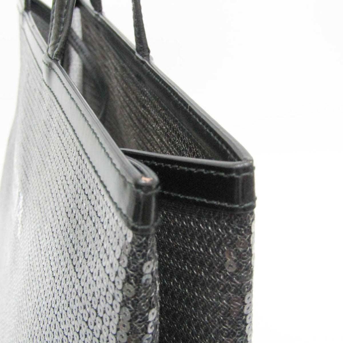 Prada Logo Open Sequined Mesh, Black, Mesh, Tote Bag