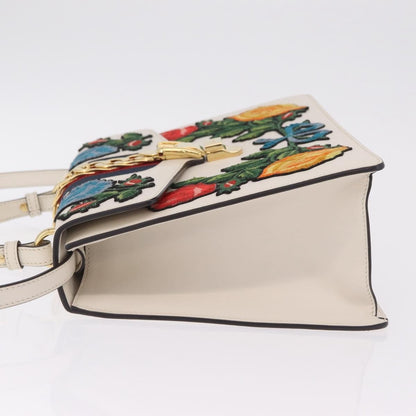 Gucci Sylvie Top Handle Embroidered Leather, White, Leather, Handbag