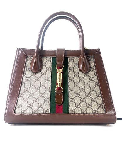 Gucci Ophidia Top Handle Tote GG Coated Canvas with Leather, BROWN, CANVAS, Handbag