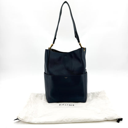 Celine Sangle Seau Calfskin, Navy, Leather, Handbag