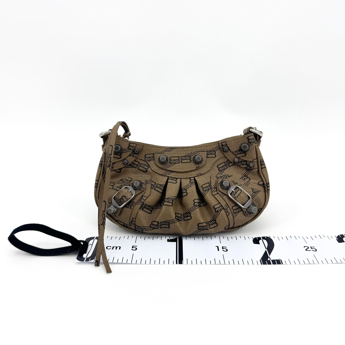 Balenciaga Le Cagole Giant Studs BB Monogram Coated Canvas, Brown, Calfskin, Shoulder Bag