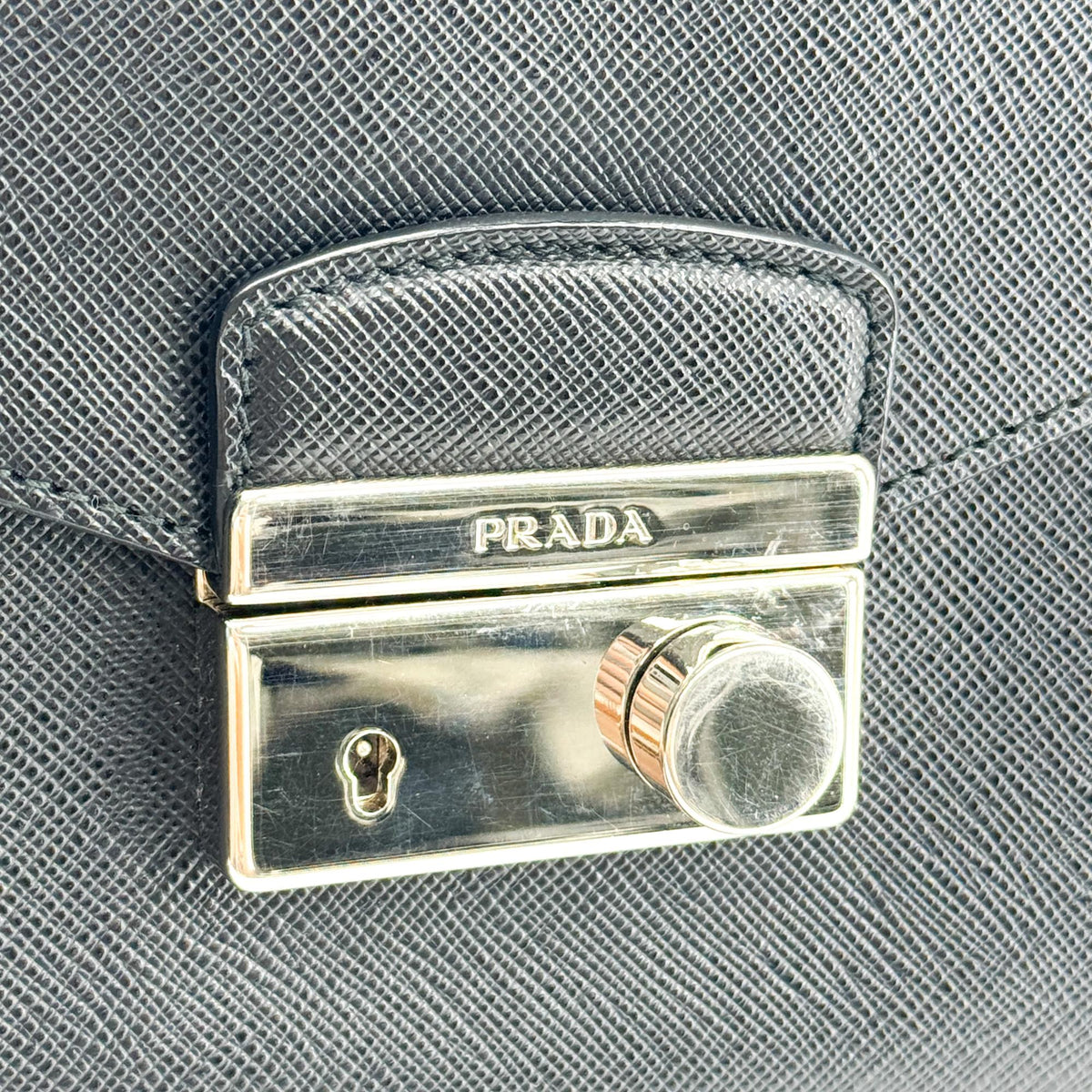 Prada Convertible Sound Vernice Saffiano Leather, Black, Leather, Handbag