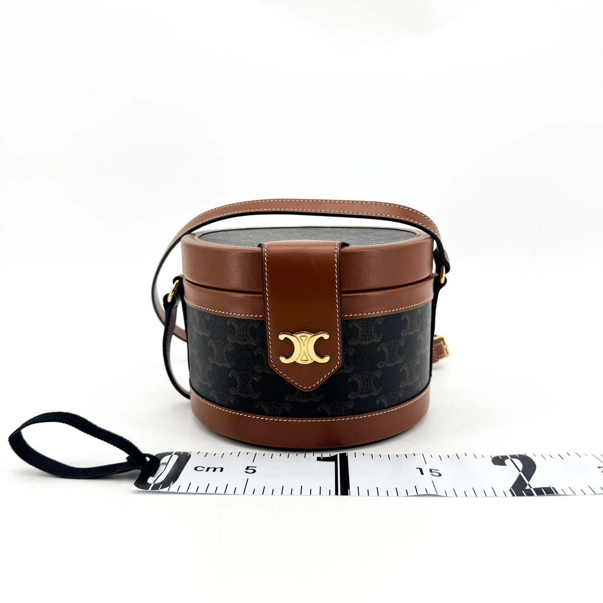 Celine Tambour Triomphe Coated Canvas, Black, Canvas, Handbag