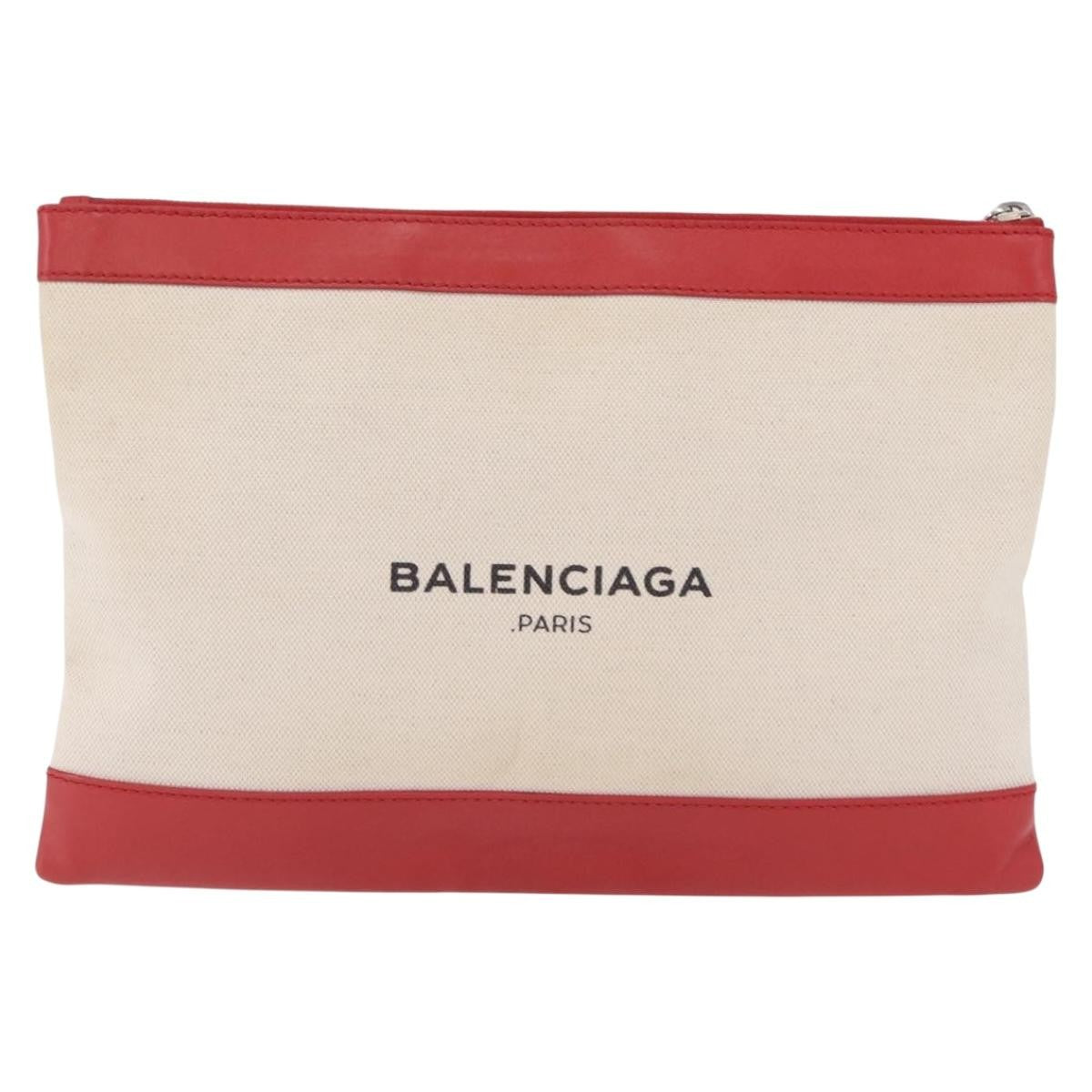 Balenciaga Navy Zip Canvas and Leather, Beige, Canvas, Clutch