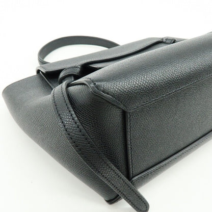 Celine Belt Textured Leather, Black, Leather, Handbag