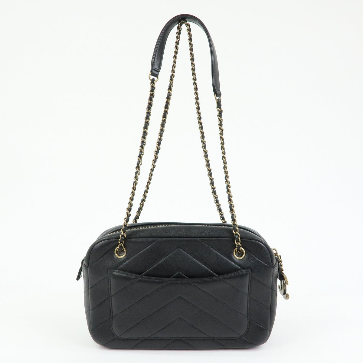 Chanel Camera Chevron Lambskin, Black, Leather, Handbag