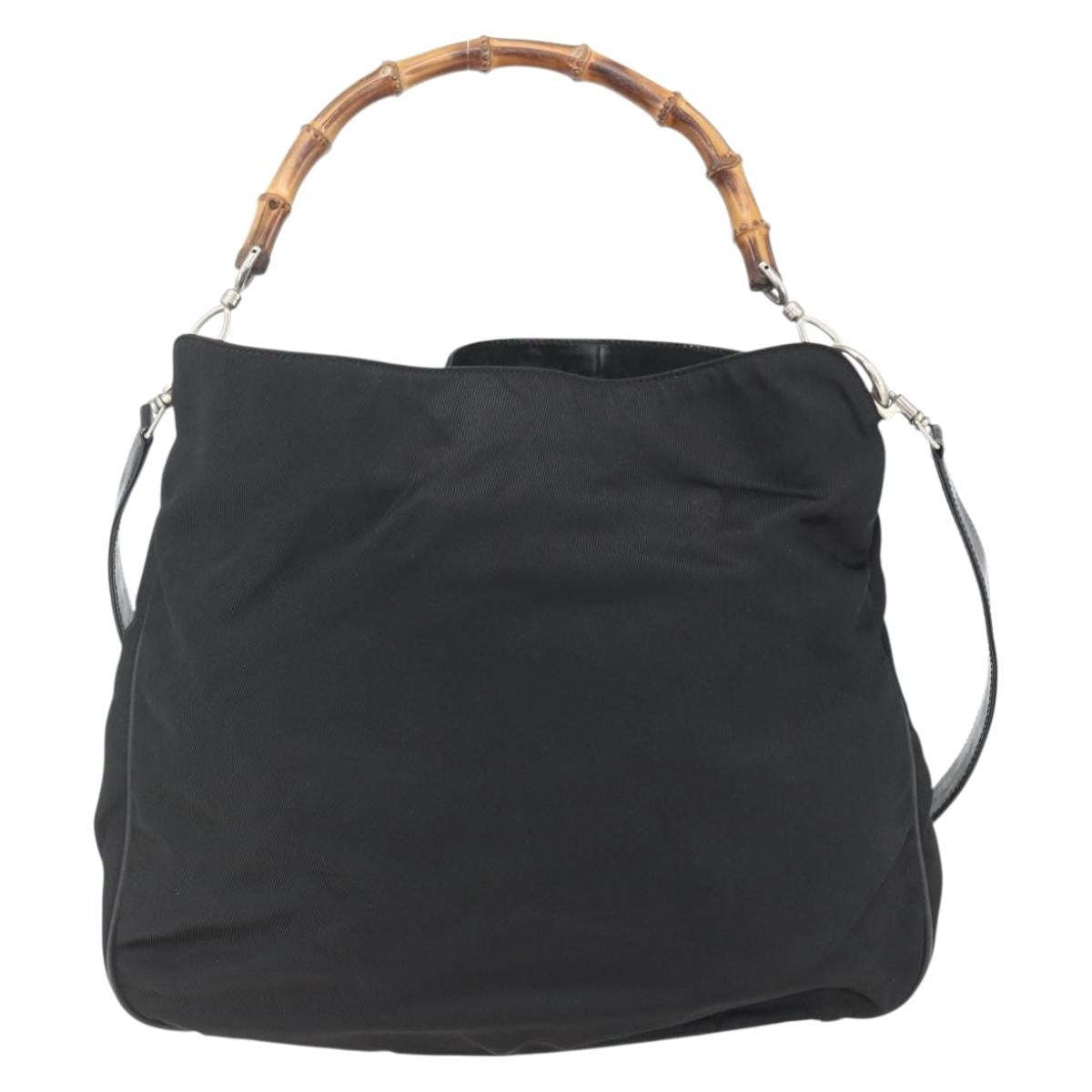 Gucci Vintage Bamboo Nylon and Patent Leather, Black, Nylon, Handbag