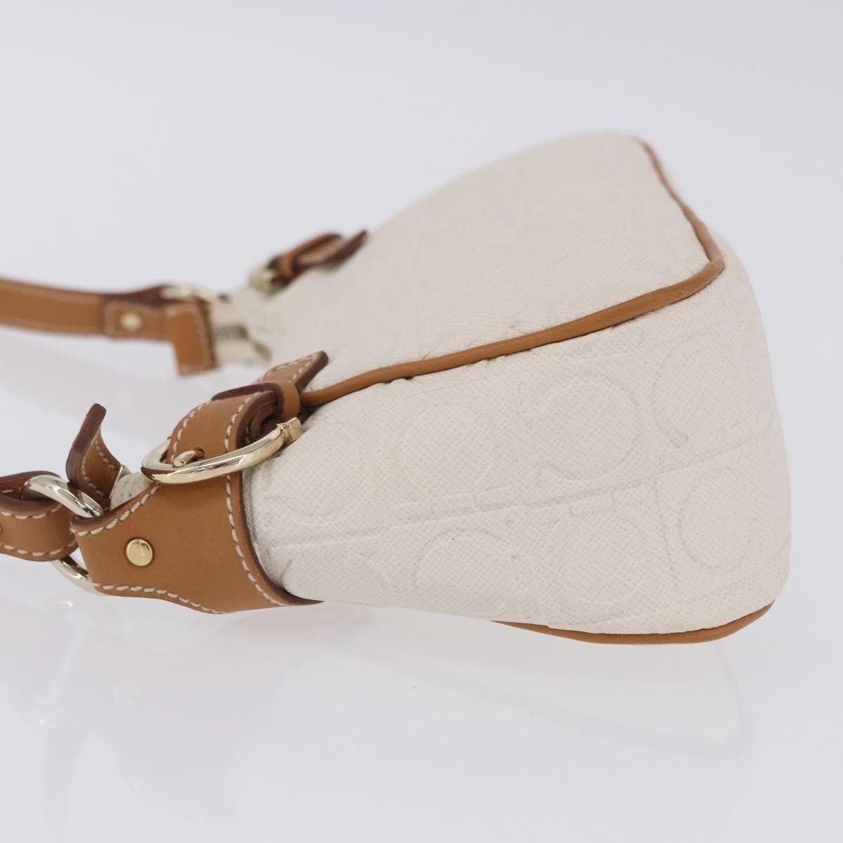 Salvatore Ferragamo Gancini Canvas and Leather, White, Canvas, Clutch