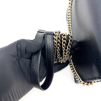 Gucci Interlocking Wallet on Chain Leather, Black, Leather, Shoulder Bag