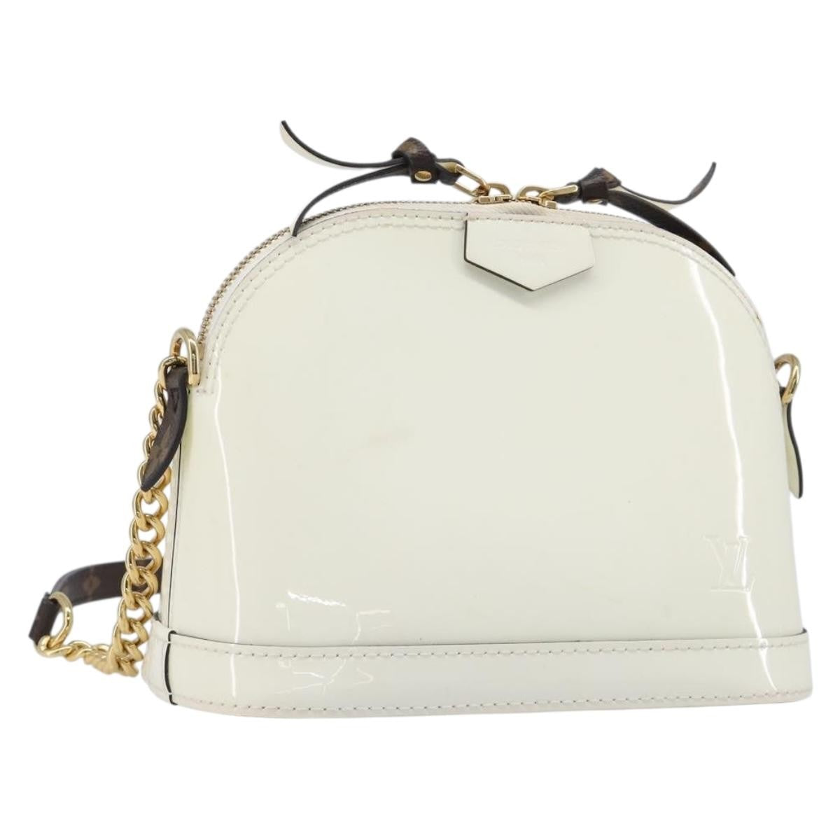 Louis Vuitton Alma Chain Vernis with Monogram Canvas, White, Patent Leather, Handbag