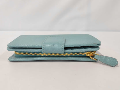 Prada Saffiano bifold Leather, Blue, Leather, Wallet