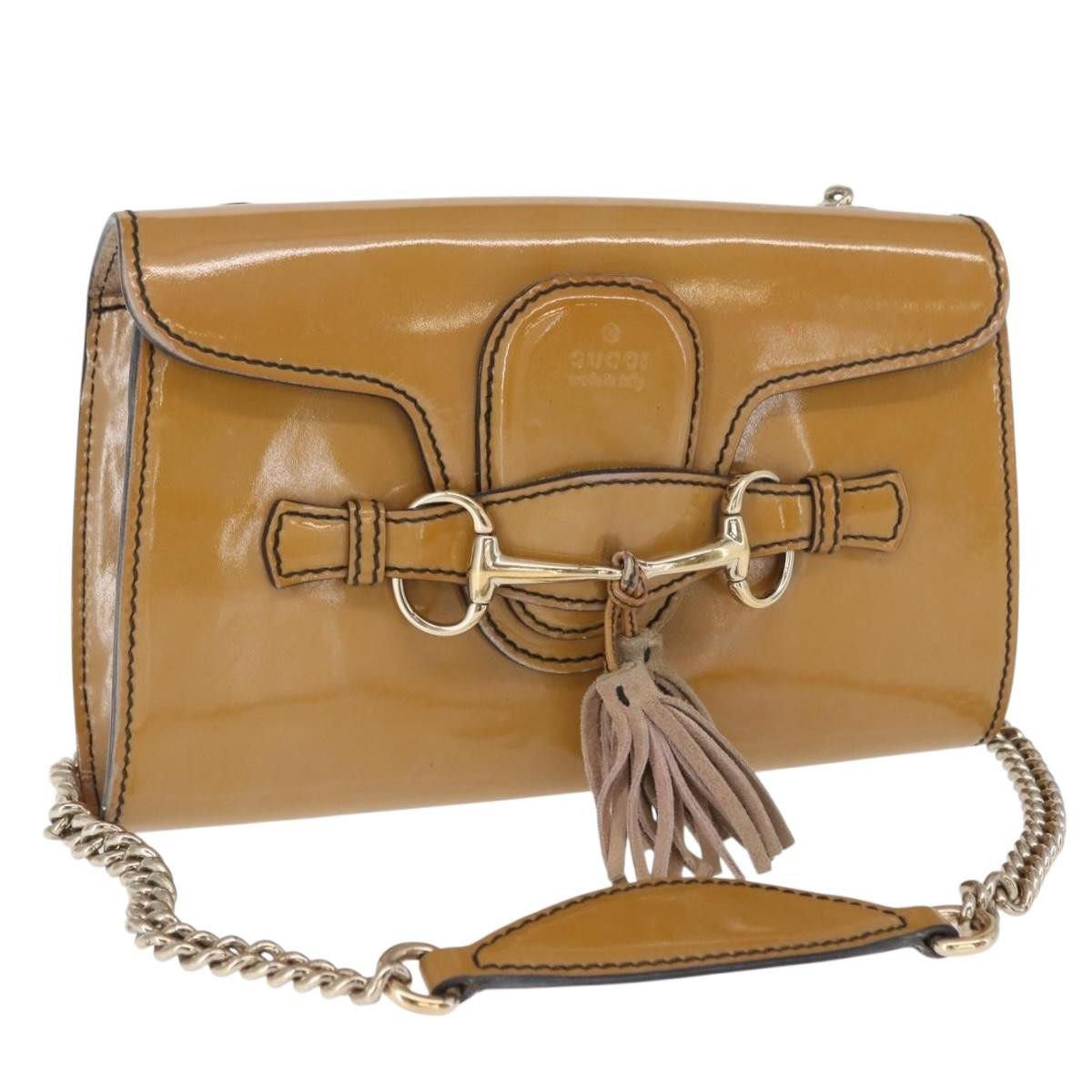 Gucci Emily Chain Flap Patent, Beige, Patent Leather, Shoulder Bag