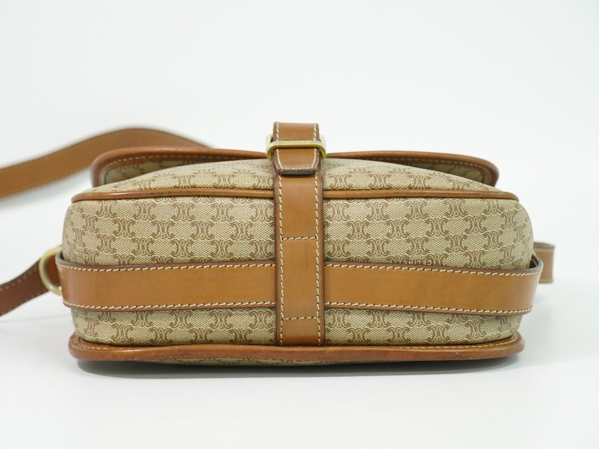 Celine Vintage Macadam Canvas and Leather, Beige, Canvas, Shoulder Bag