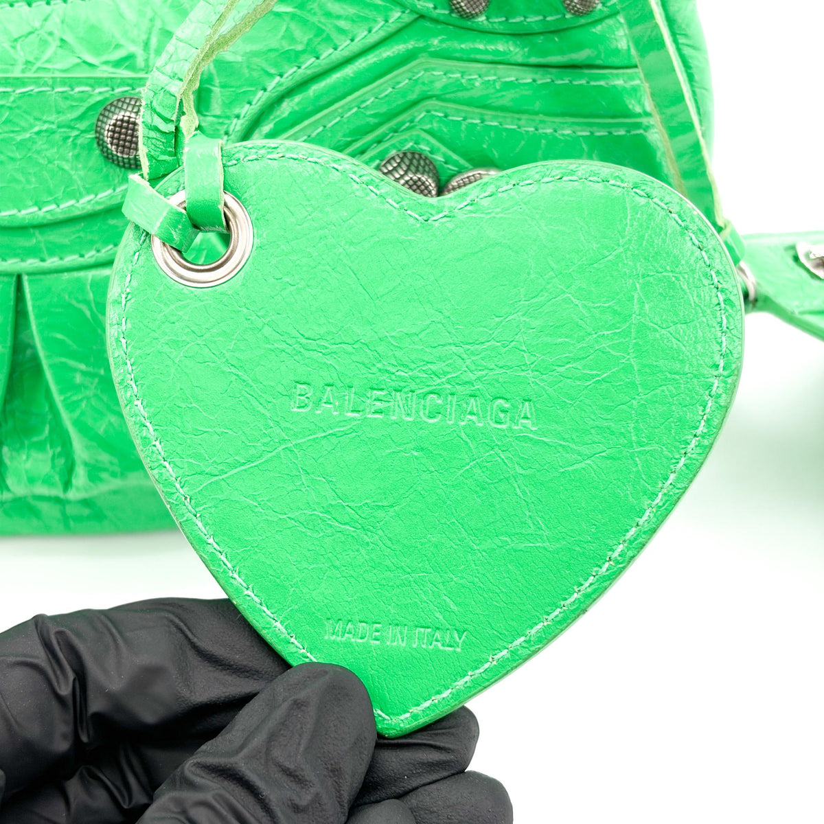 Balenciaga Le Cagole Giant Studs Leather, Green, Leather, Shoulder Bag