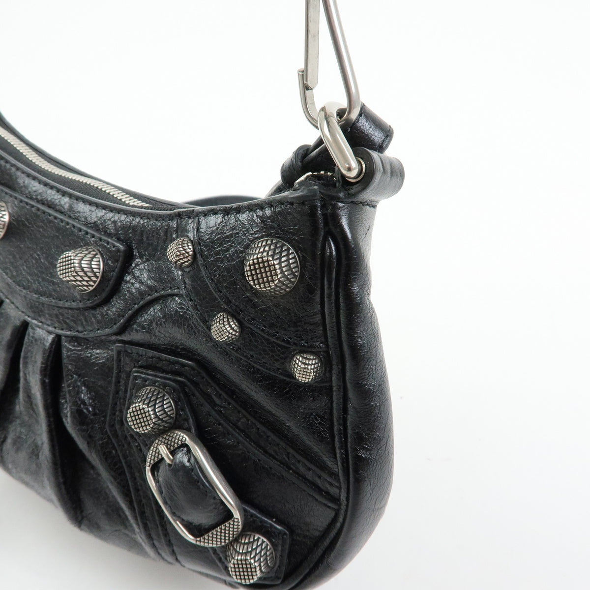 Balenciaga Le Cagole Giant Studs Chain Leather, Black, Leather, Shoulder Bag