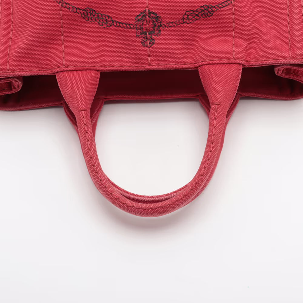 Prada Canapa Convertible Tote Printed Canvas, Red, Canvas, Handbag