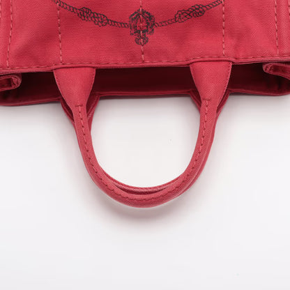 Prada Canapa Convertible Tote Printed Canvas, Red, Canvas, Handbag