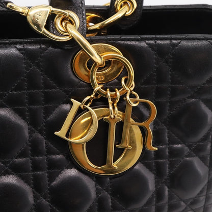 Christian Dior Vintage Lady Dior Cannage Quilt Lambskin, Black, Leather, Handbag