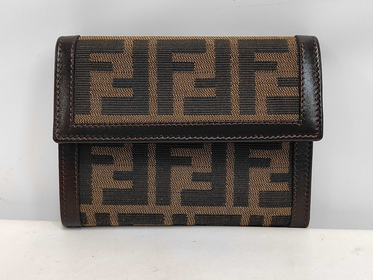 Fendi Trifold Flap Zucca Canvas, Brown, Canvas, Wallet