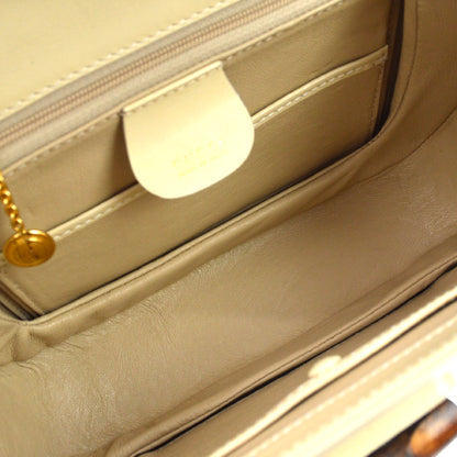 Gucci Vintage Bamboo Top Handle Leather, Beige, Leather, Handbag