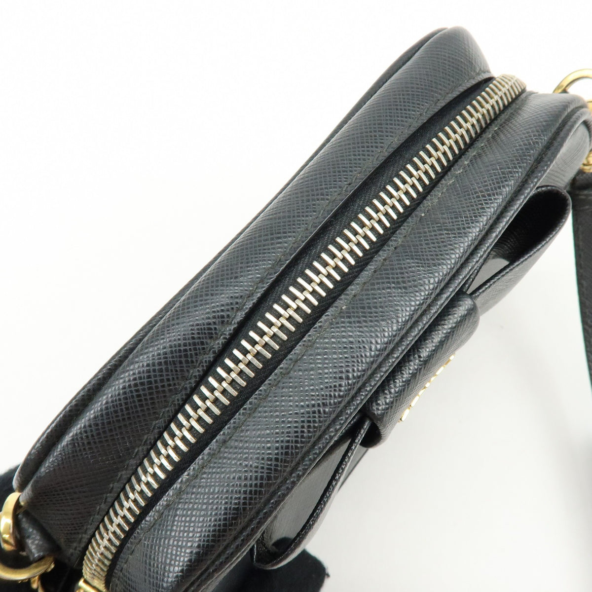 Prada Bow Camera Saffiano Leather, Black, Leather, Crossbody Bag