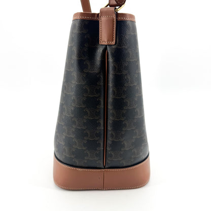 Celine Bucket Triomphe Coated Canvas, Brown, Canvas, Shoulder Bag