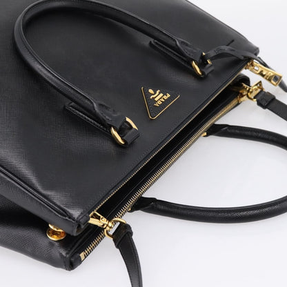 Prada Galleria Double Zip Saffiano Leather, Black, Leather, Tote Bag