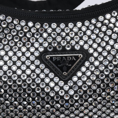 Prada Re-Edition 2000 Hobo Crystal Embellished Satin, Silver, Silk, Shoulder Bag