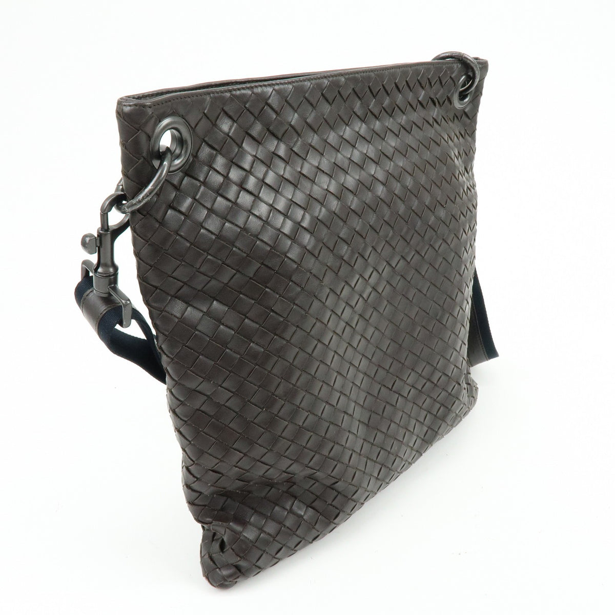Bottega Veneta Flat Messenger Intrecciato Nappa, Brown, Leather, Handbag