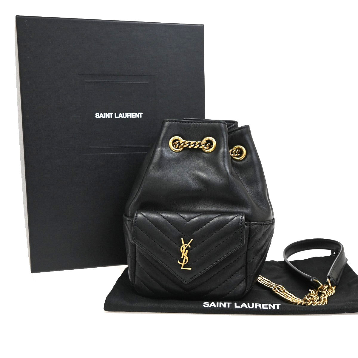 Saint Laurent Joe Bucket Matelasse Chevron Leather, Black, Leather, Handbag