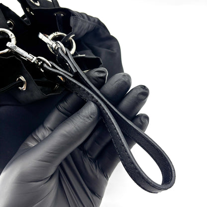 Prada Vela Drawstring Bucket Tessuto, Black, Nylon, Clutch