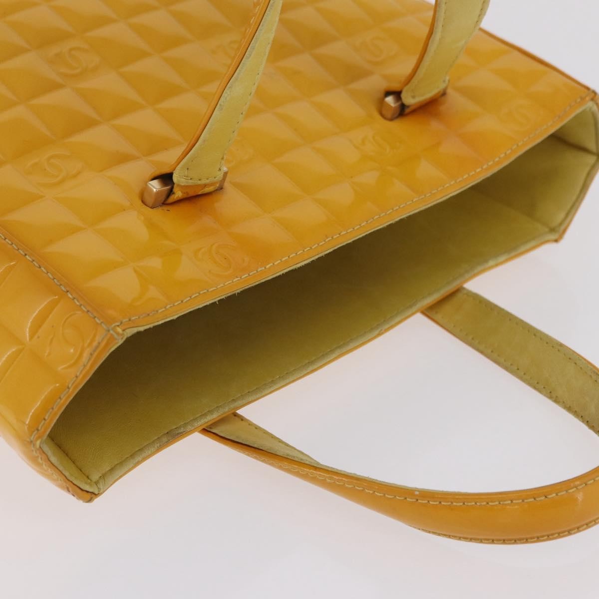 Chanel Chocolate Bar CC Quilted Patent, Yellow, Patent Leather, Tote Bag