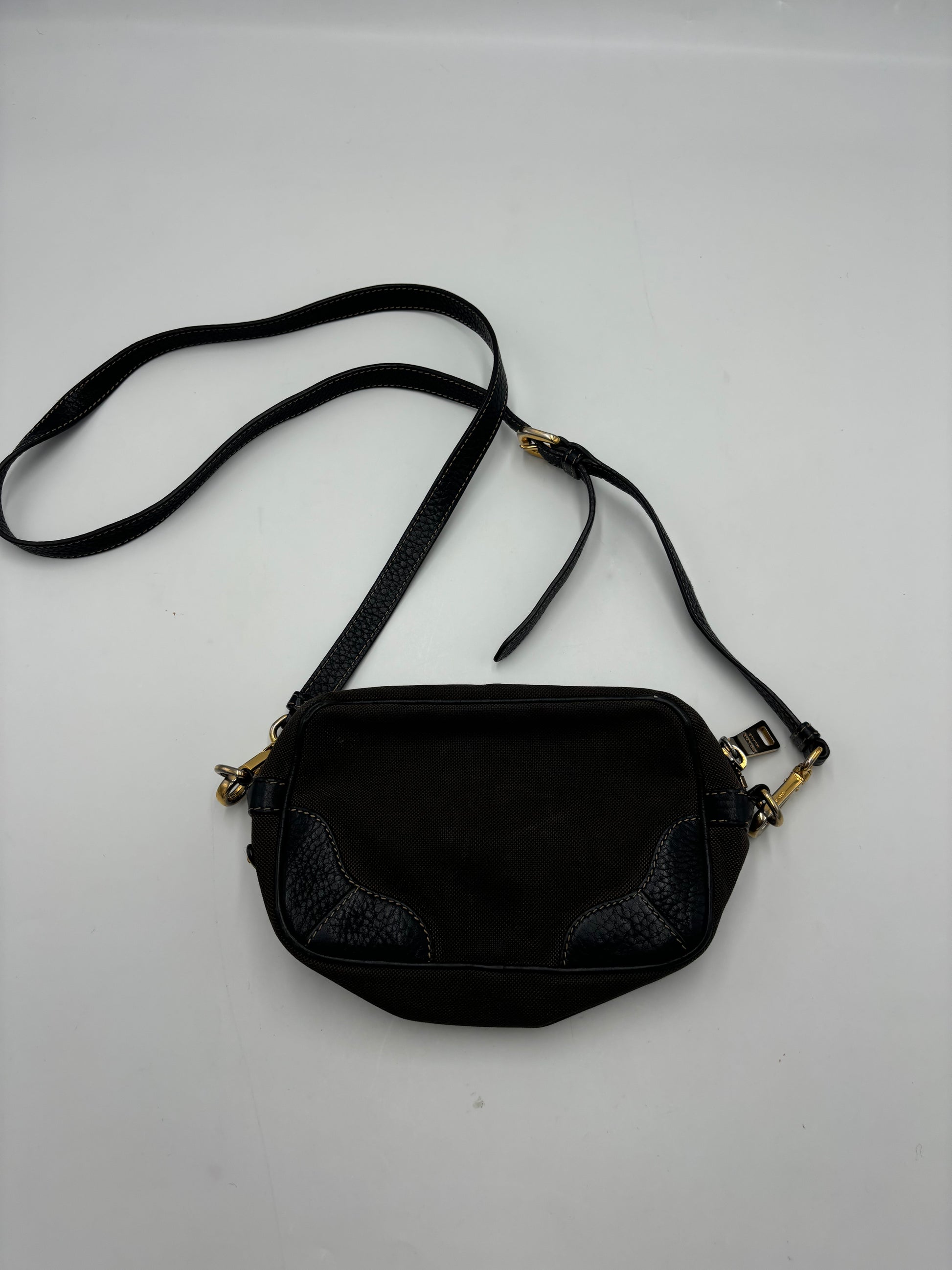 Prada Mini Zip Crossbody Bag Canvas and Leather, Brown, Canvas, Backpack