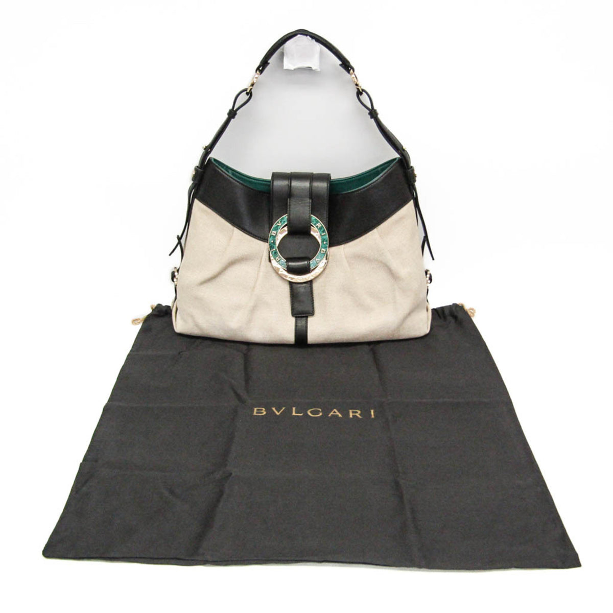 Bvlgari Chandra Canvas, Beige, Canvas, Shoulder Bag