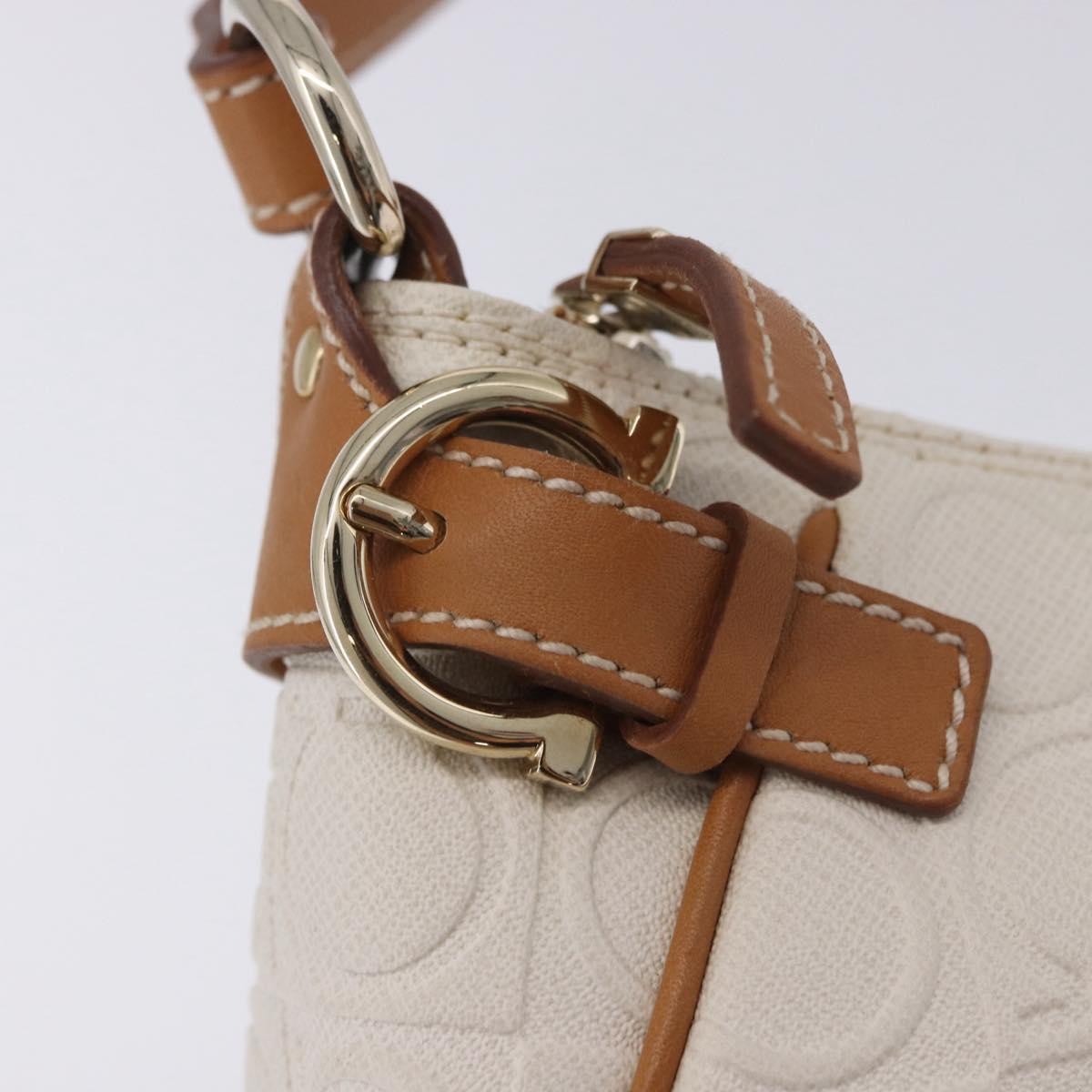Salvatore Ferragamo Gancini Canvas and Leather, White, Canvas, Clutch