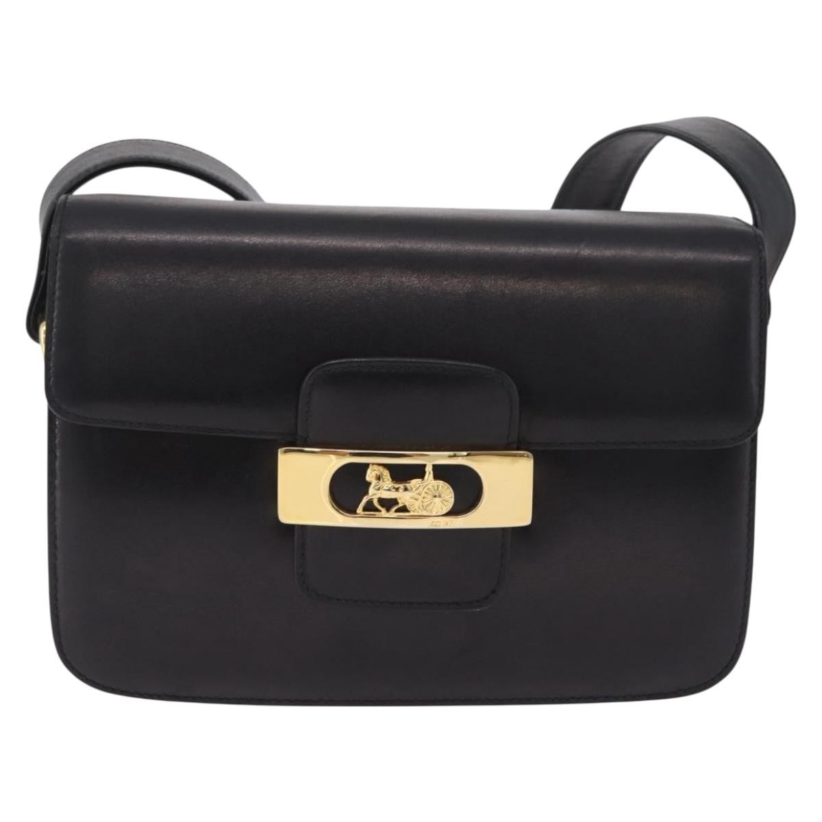 Celine Vintage Carriage Flap Leather, Black, Leather, Handbag