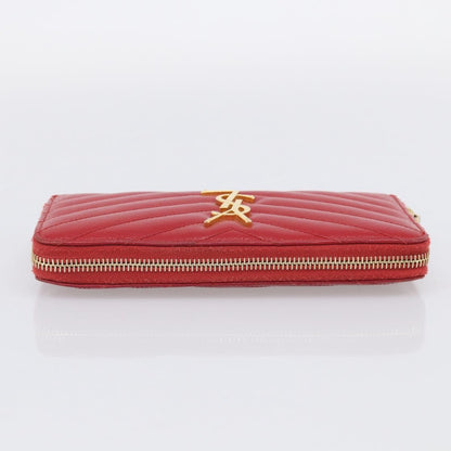 Saint Laurent Loulou Zip Around Matelasse Chevron Leather, Red, Leather, Wallet
