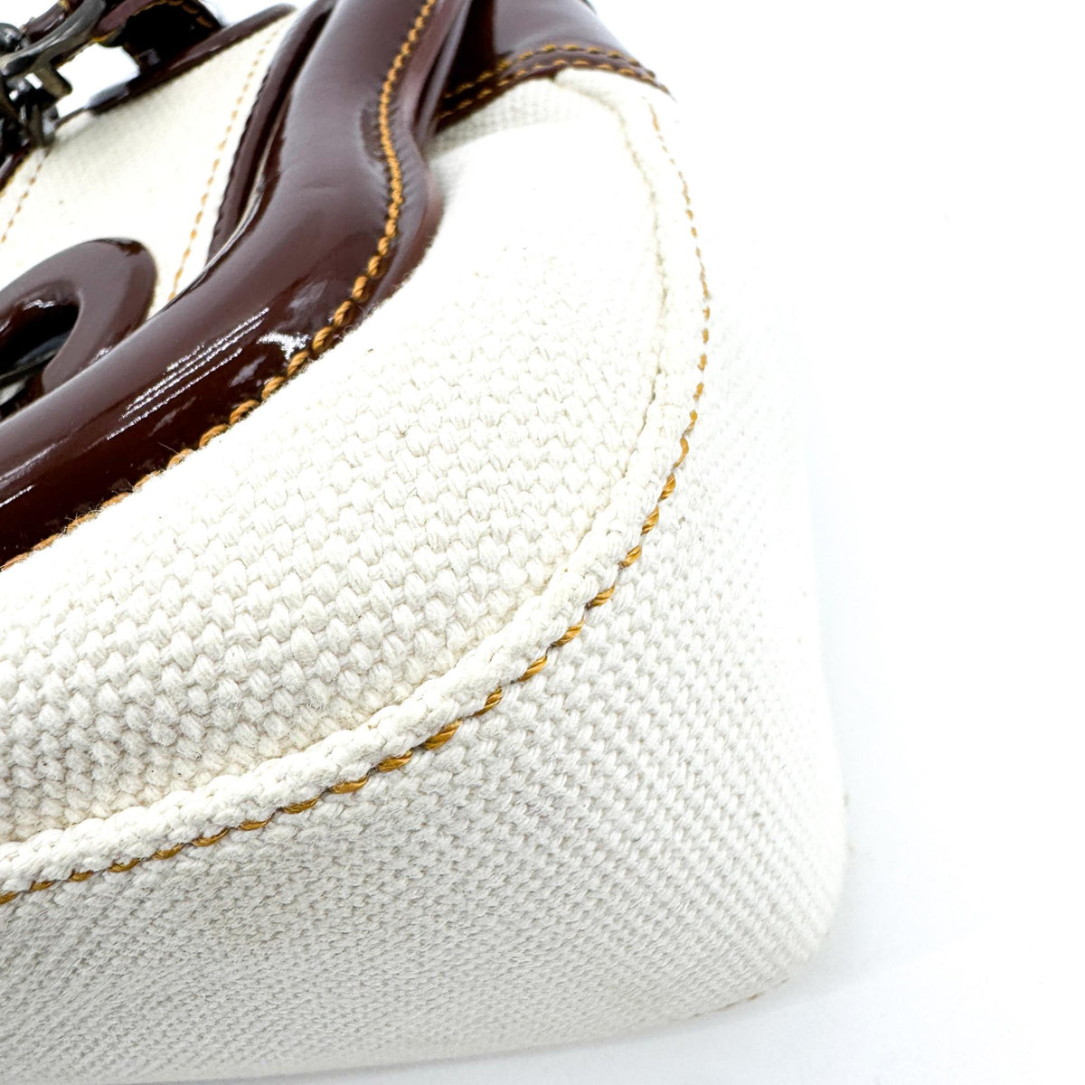Fendi B. Bag Canvas with Patent, Brown, Canvas, Handbag