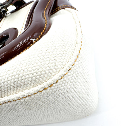 Fendi B. Bag Canvas with Patent, Brown, Canvas, Handbag