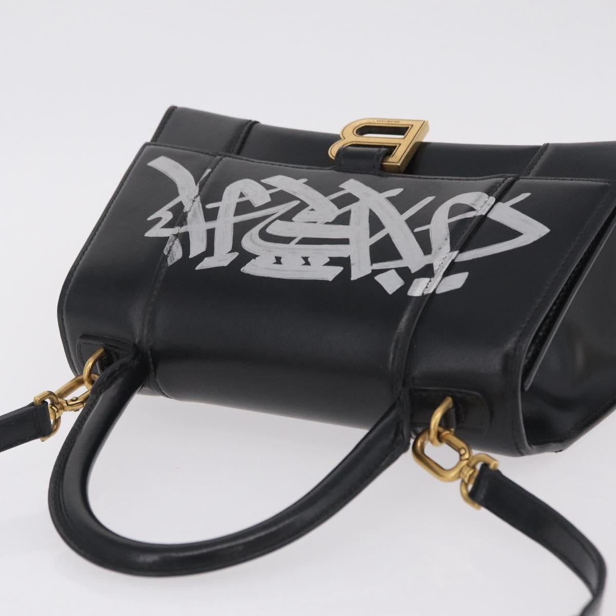 Balenciaga Graffiti Hourglass Top Handle Leather, Black, Leather, Handbag