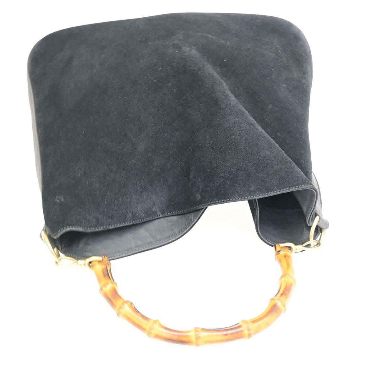 Gucci Vintage Bamboo Hobo Suede, Black, Suede, Shoulder Bag