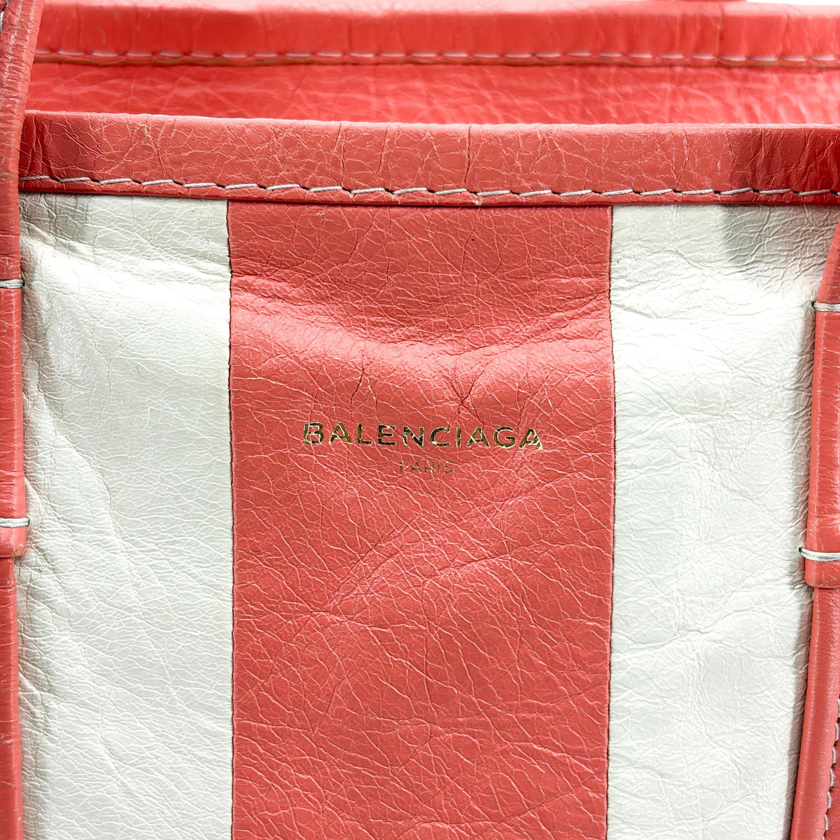 Balenciaga Bazar Striped Leather, White, Leather, Tote Bag