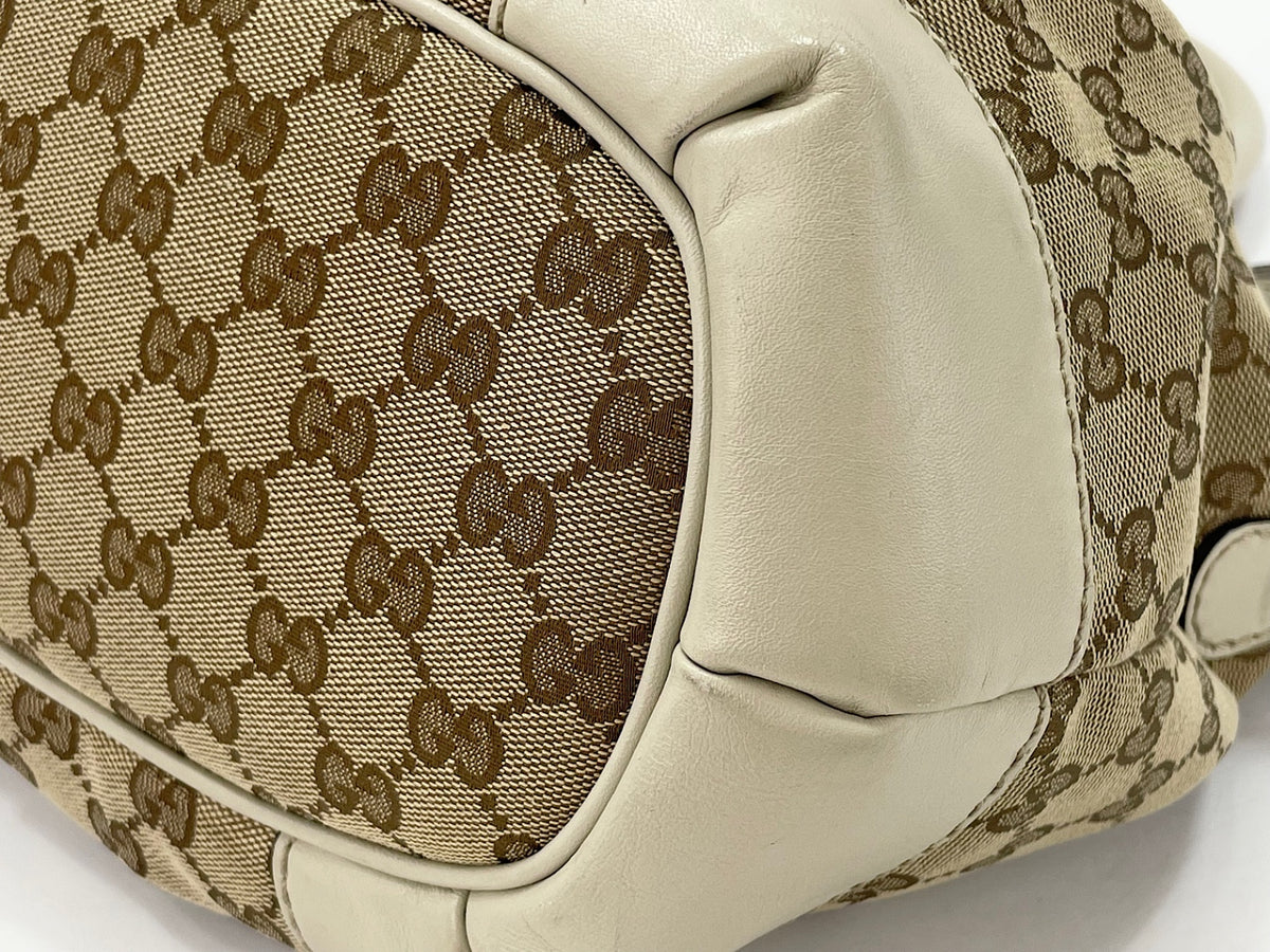 Gucci Sukey Top Handle Satchel GG Canvas with Leather, Beige, Canvas, Handbag